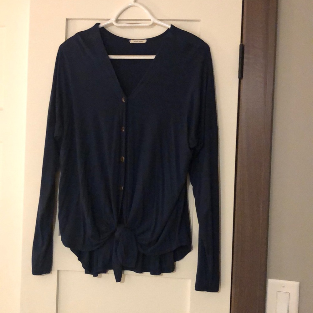 Navy button tie front shirt